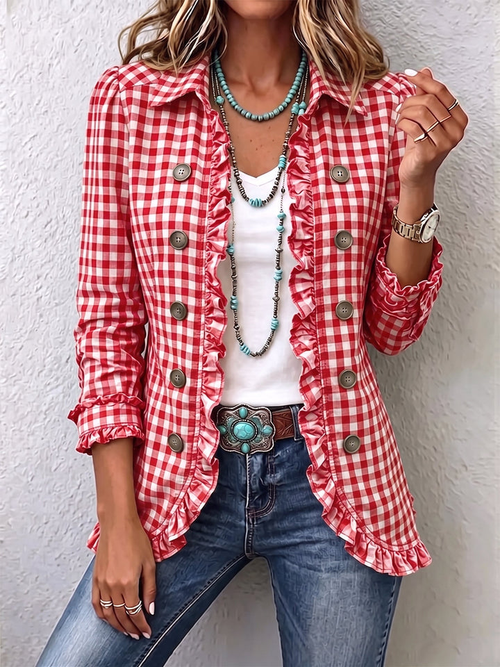 Charlene™ | Giacca Button-Down a Righe con Volant
