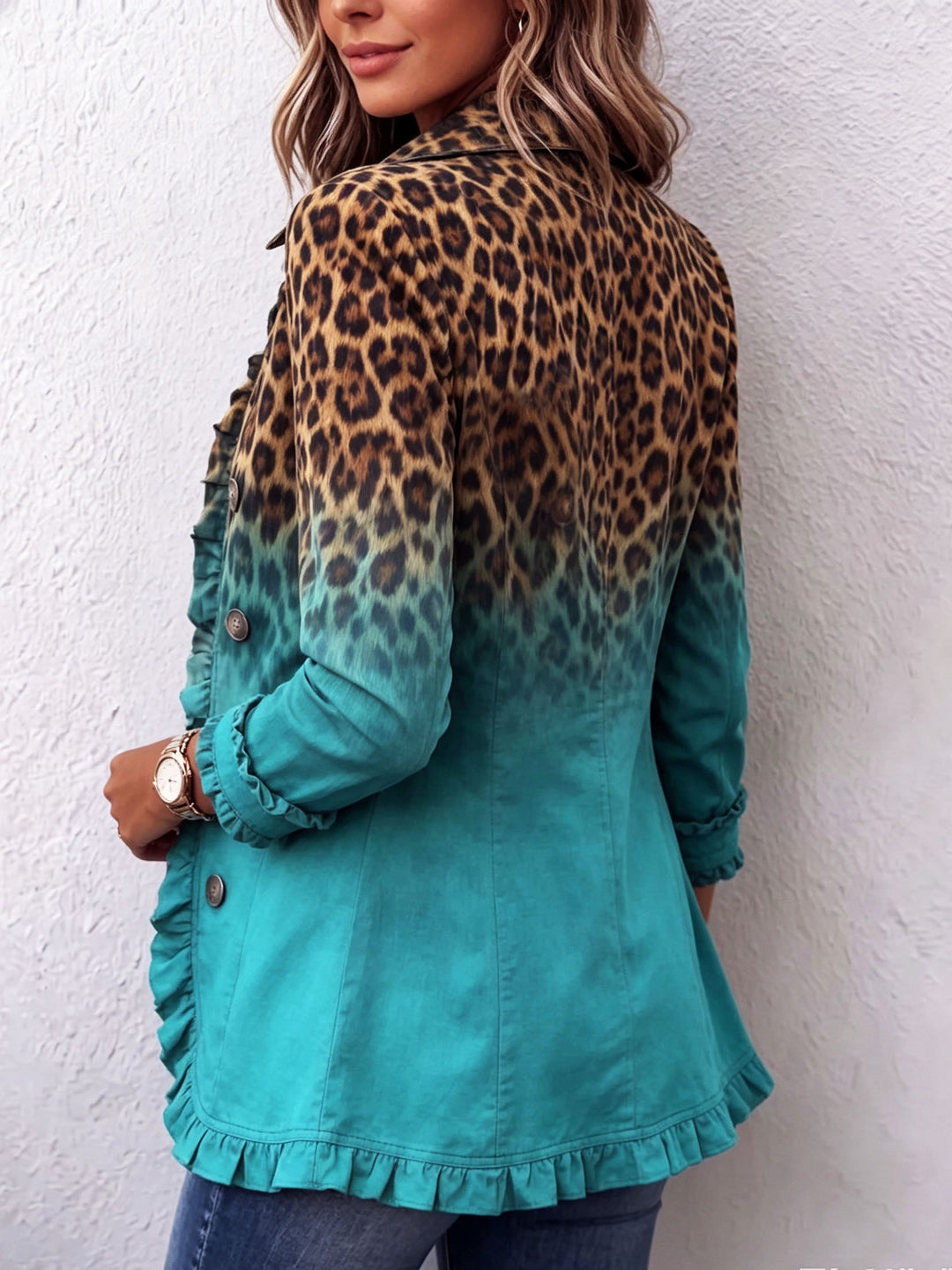 Elspeth™ | Giacca Blazer Ruffle Ombre Leopardo