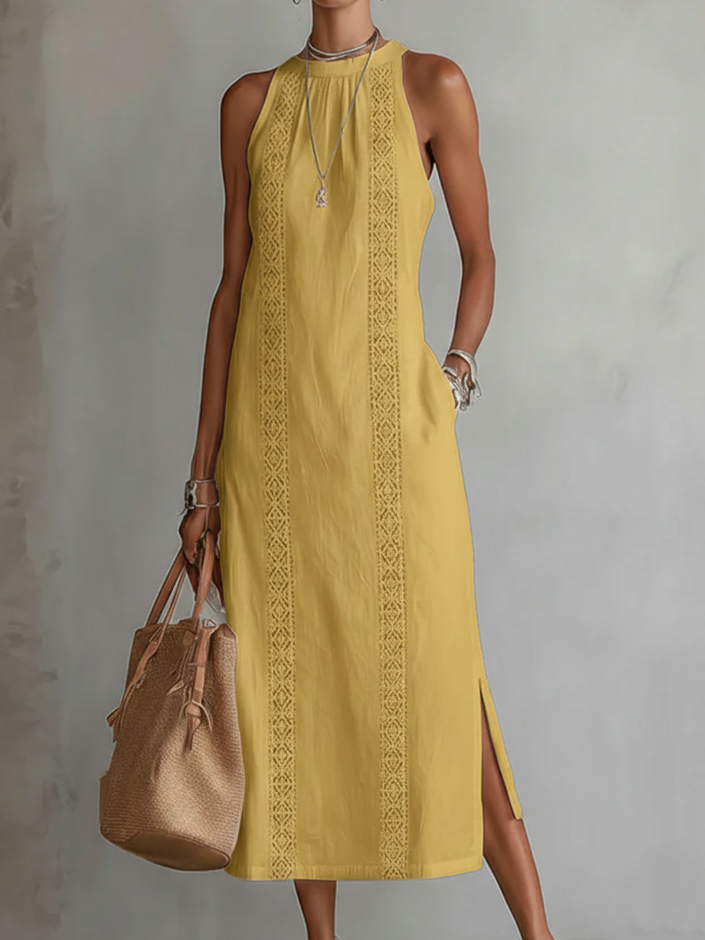 Jimena - Vestito midi in lino con colletto mao