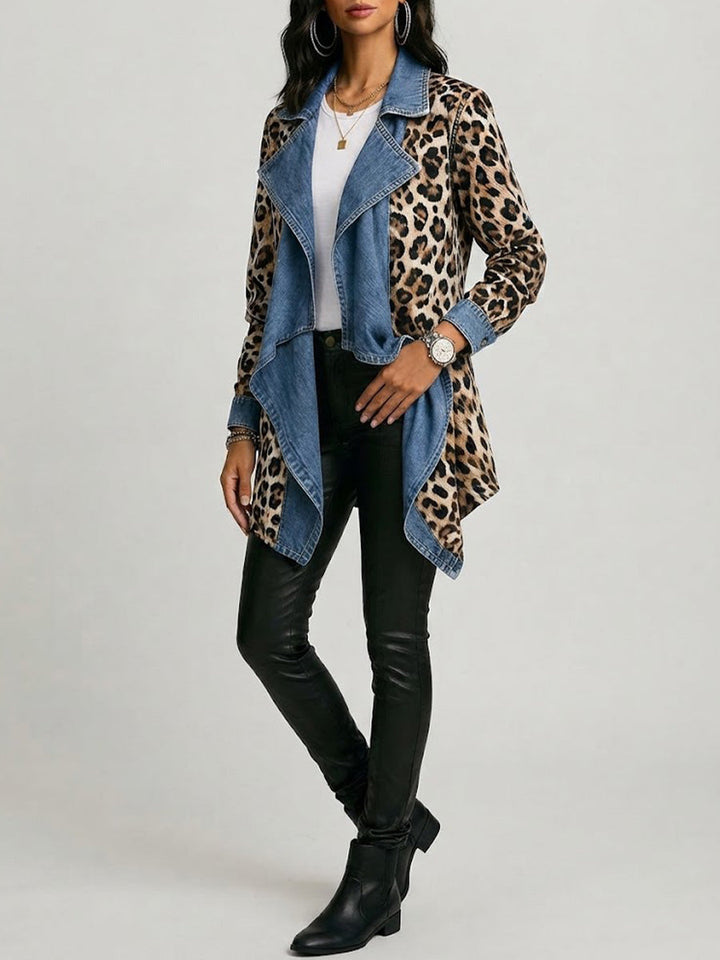 Sherilyn™ | Giacca a metà lunghezza con stampa leopardata e pannelli in denim lavato
