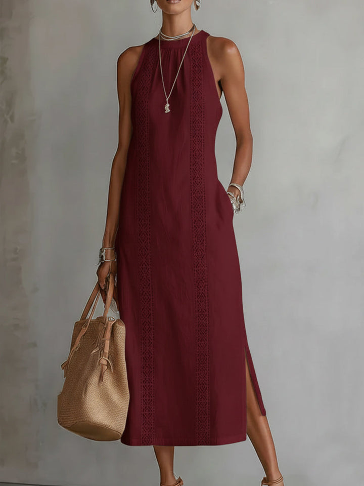 Jimena - Vestito midi in lino con colletto mao