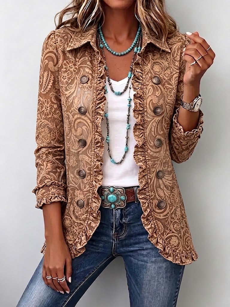 Vyclara™ | Giacca Ruffle con Stampa Floreale Bohemien Vintage