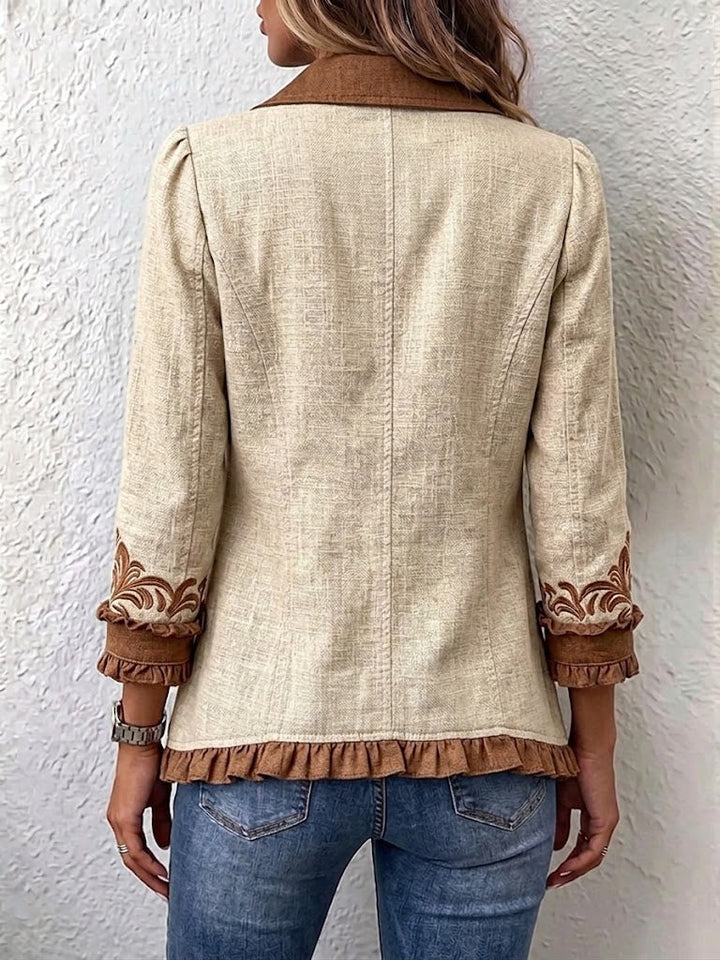 Dawncroft™ | Giacca Vintage Bohemien a Fiori con Rouches