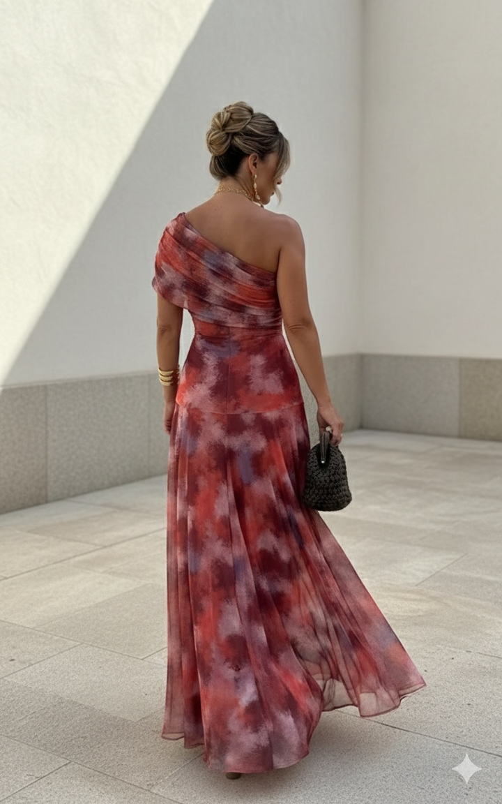 Abito lungo fluido in satin, eleganza senza tempo da Maison Claire e Sylvie