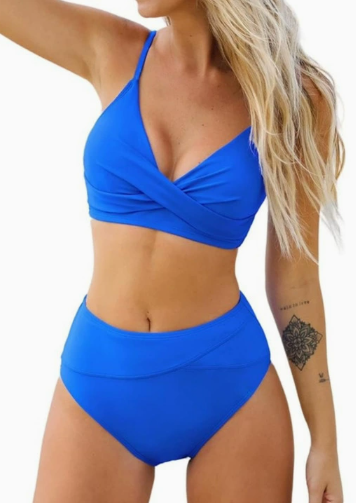 Set di Bikini a Vita Alta Arricciato e Sostenitivo