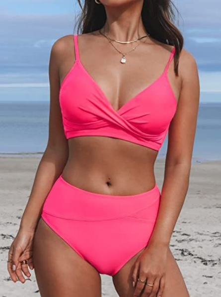 Set di Bikini a Vita Alta Arricciato e Sostenitivo