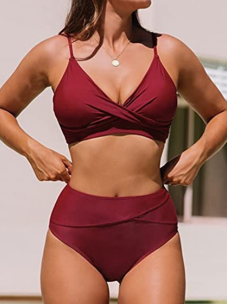Set di Bikini a Vita Alta Arricciato e Sostenitivo
