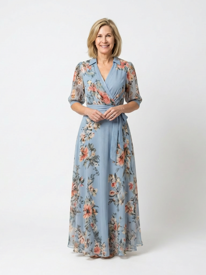 Elowen | Abito maxi con scollatura a V e motivi floreali