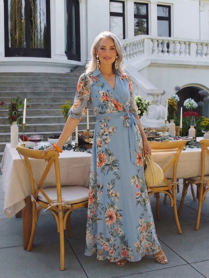 Elowen | Abito maxi con scollatura a V e motivi floreali