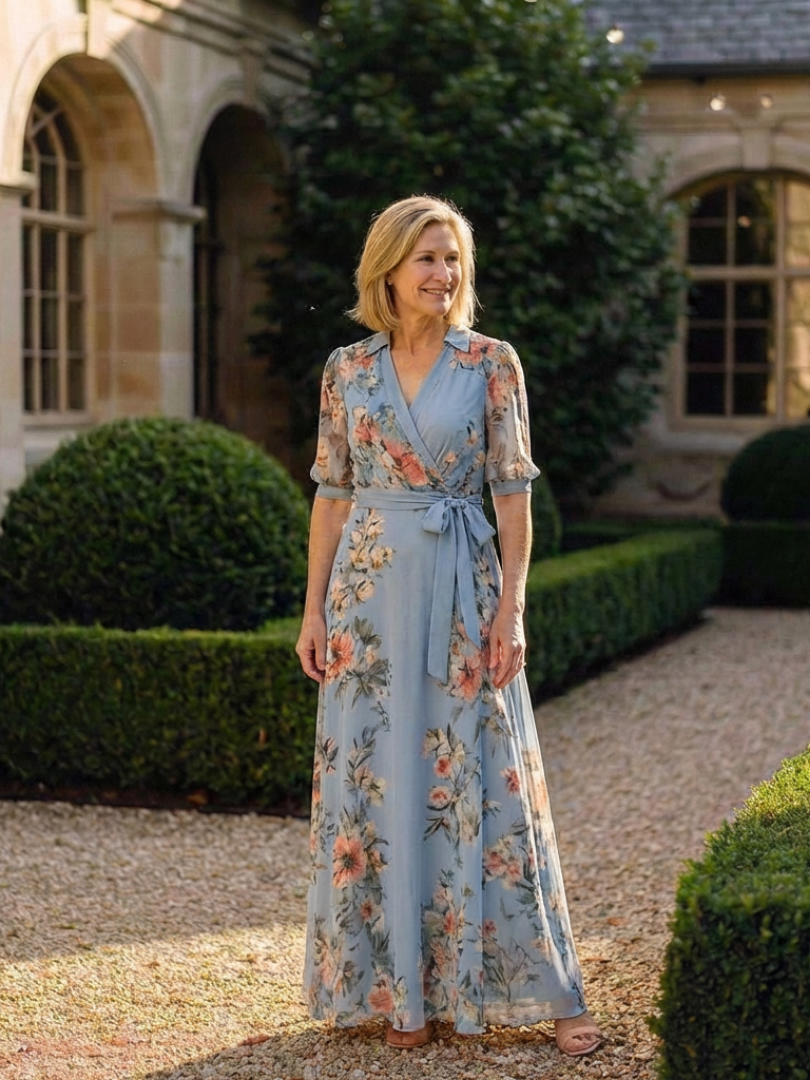 Elowen | Abito maxi con scollatura a V e motivi floreali