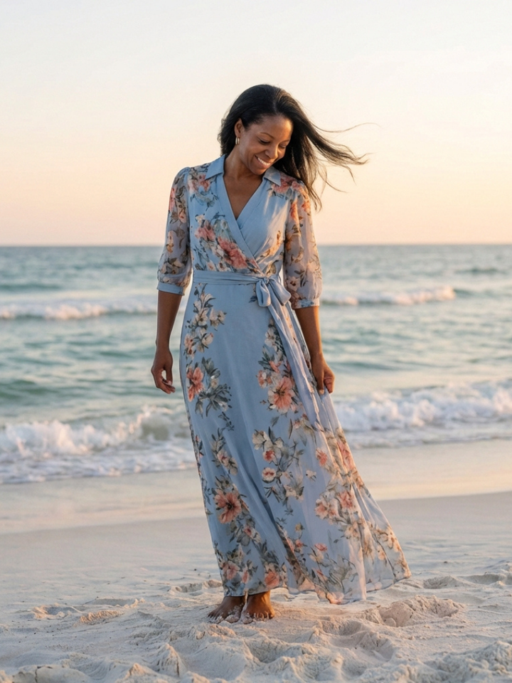 Elowen | Abito maxi con scollatura a V e motivi floreali